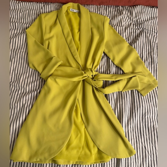 Zara Dresses & Skirts - Zara Vibrant Yellow Wrap Blazer Dress